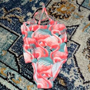 Old Navy flamingo & palm tree print one piece swim suit. 2T. VGUC.
